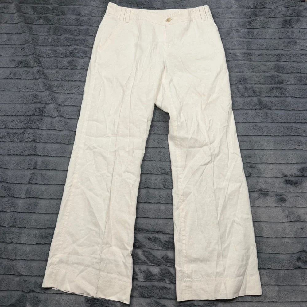 Banana Republic Martin Linen Blend Wide Leg Pants Cream Ivory Size 6 Tall